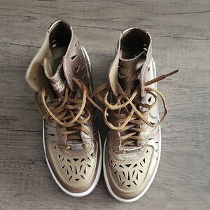Nike Metallic Gold Cut-Out High-Tops AIR FORCE 1s